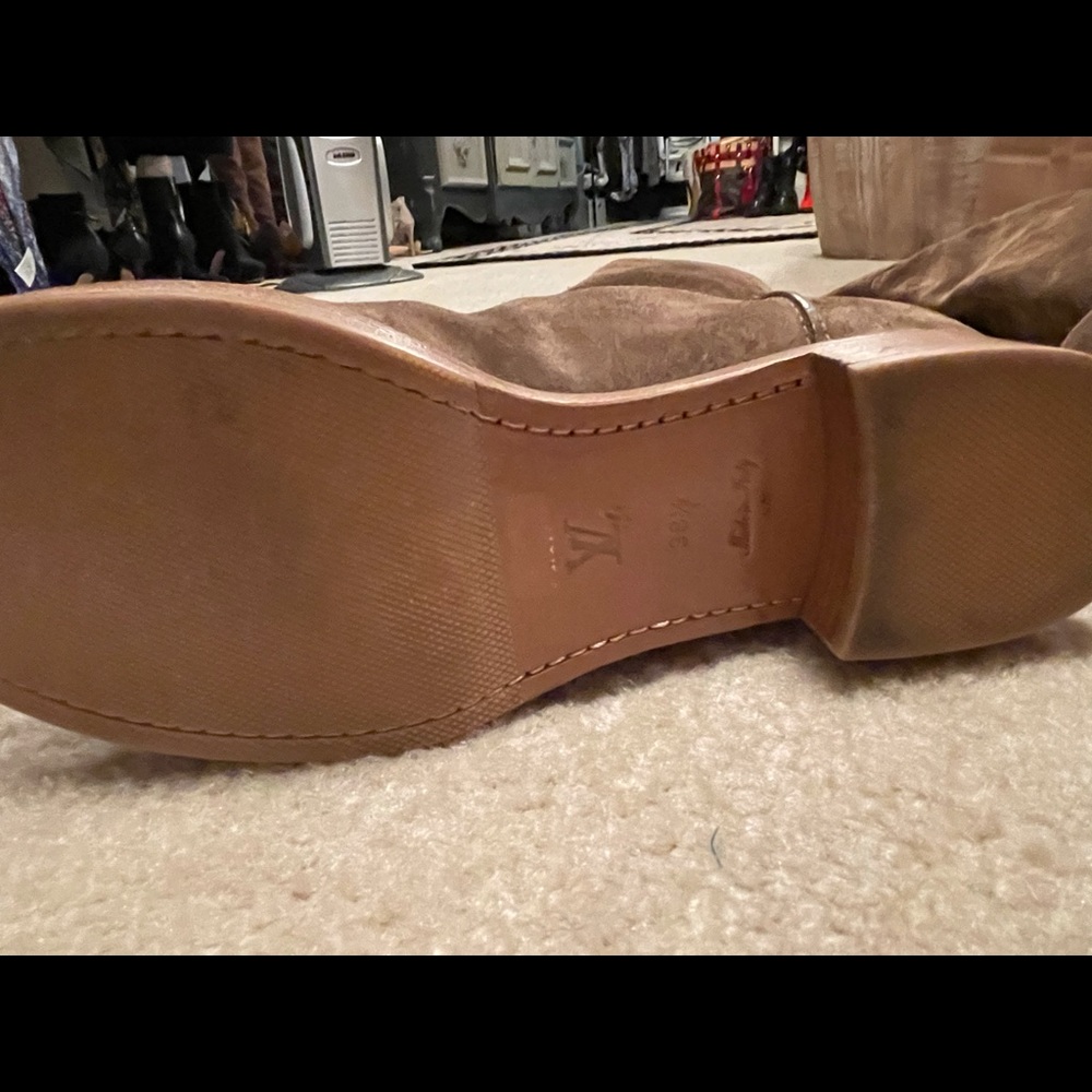 Louis Vuitton Tan Perforated Emblem Suede Boots - Picture 5 of 16